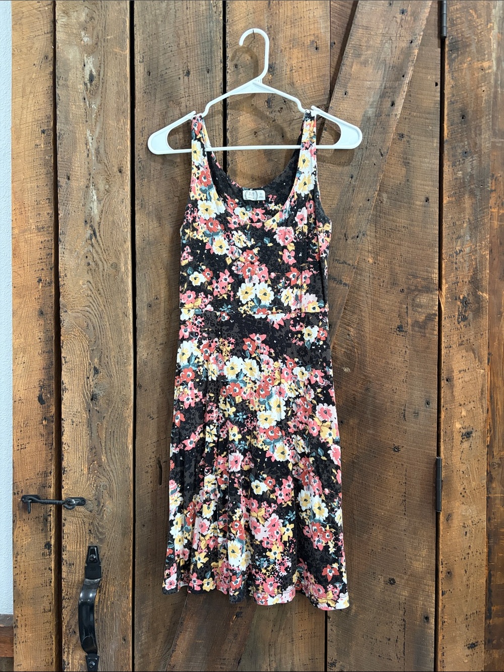 Maurices Black Floral Scoop Neck Mini Dress